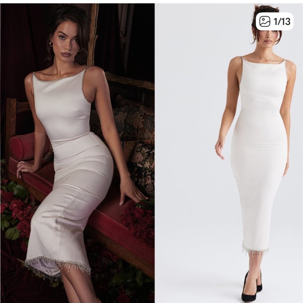 HOUSE OF CB 'Margiela' Ivory Crystallised Midi Dress NWOT